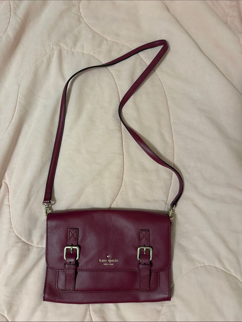 kate spade burgundy leather crossbody with gold hardware